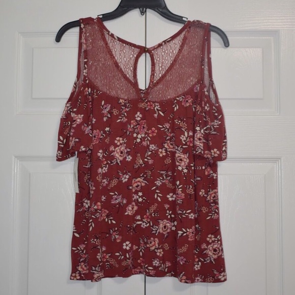 Cold Shoulder Orange Floral Top NWT - Picture 2 of 6